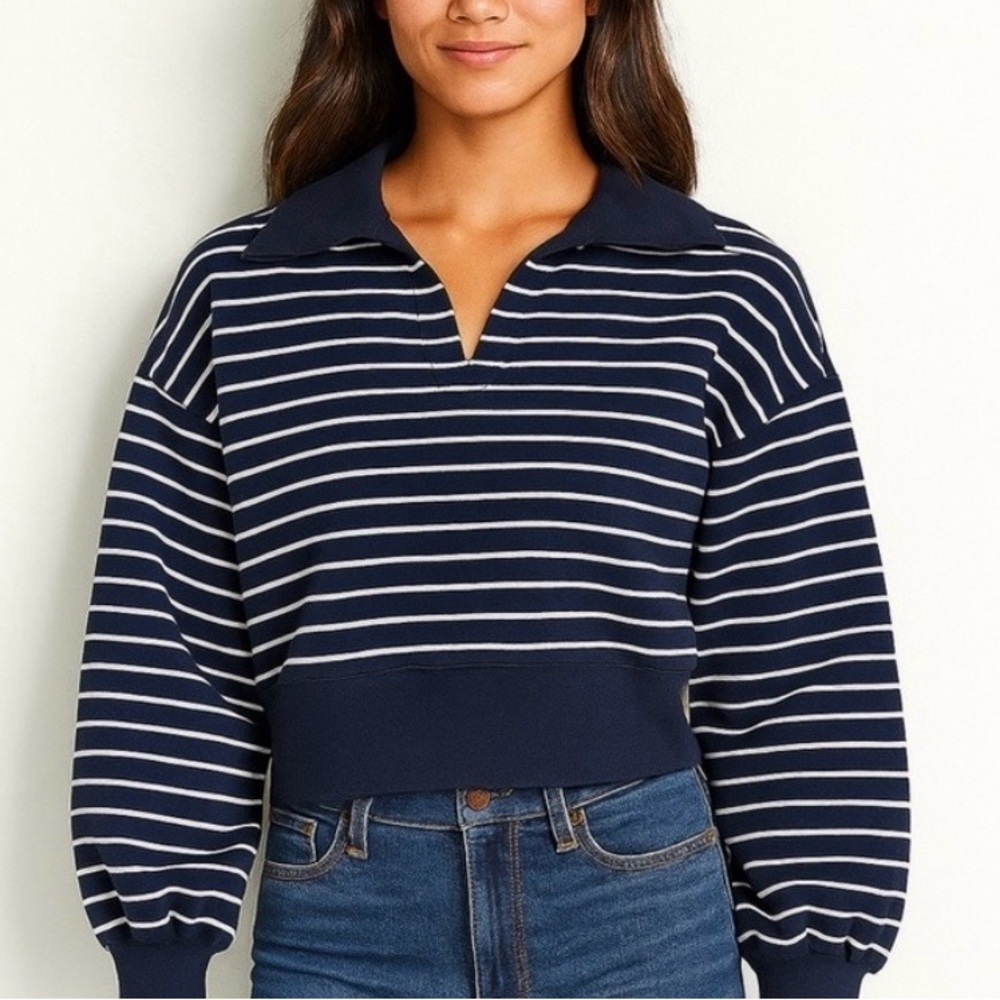 Abercrombie Kids Navy and White Striped Top - Picture 5 of 6
